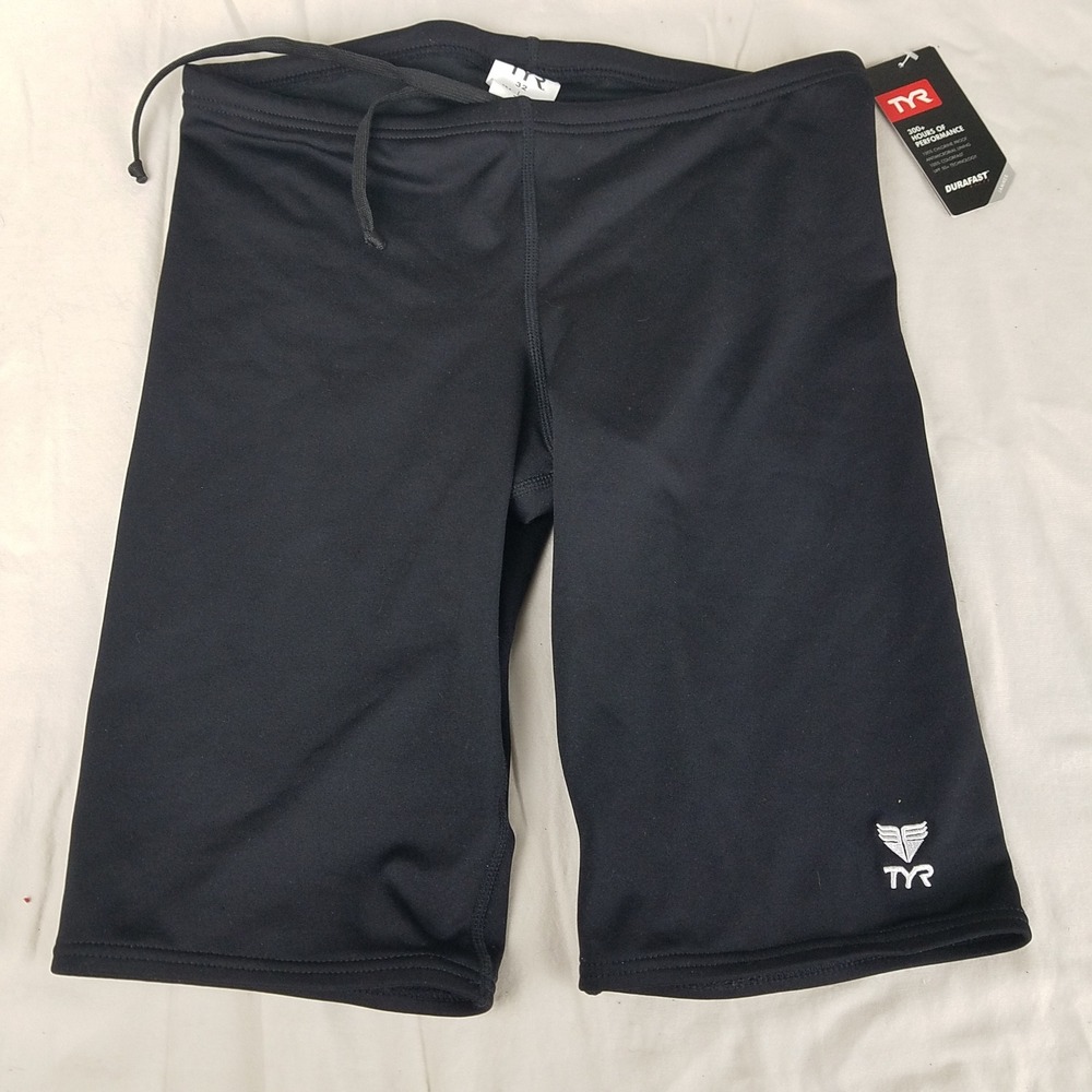 TYR Jammer Swim Shorts Mens 32 Black NEW Durafast Elite Chlorine Proof UPF 50+